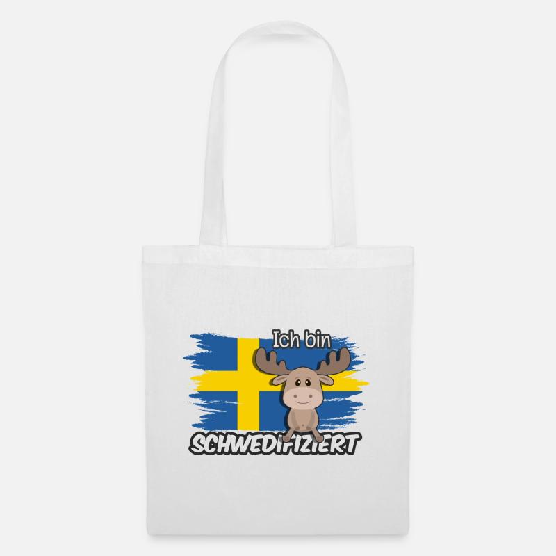 ch bin Schwedifiziert Spruch Flagge Elch - Stoffbeutel - Weiß