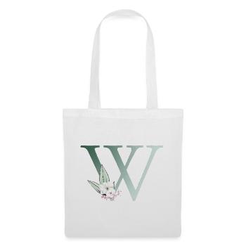 W Monogramme, Floral, Personnalisable - Sac en tissu - blanc - Devant
