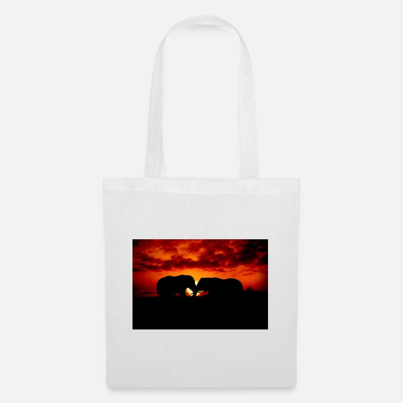 Silhouetted Elephants at Sunset - Tote Bag - white