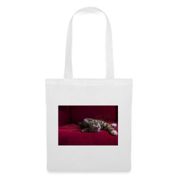 Süße getigerte Babykatze, liegend, Fotografie - Stoffbeutel - Weiß - Vorne