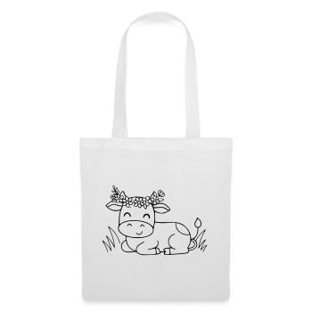 Süße Kuh Blumenkranz Boho Outline - Stoffbeutel - Weiß - Vorne