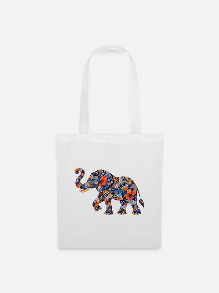 Patchwork-Elefant Blumenmuster - Stoffbeutel - Weiß