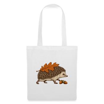 Igel mit Herbstblatt - Stoffbeutel - Weiß - Vorne