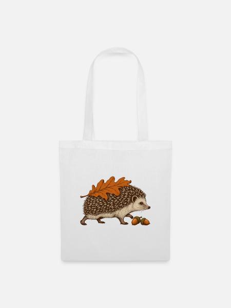 Igel mit Herbstblatt - Stoffbeutel - Weiß