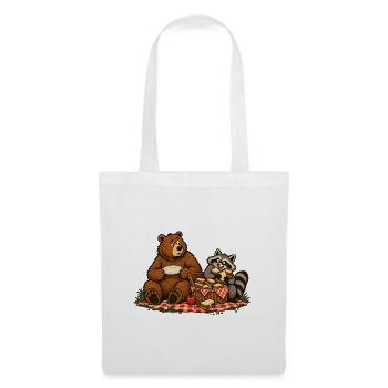 Bär & Waschbär beim Picknick – Outdoor - Stoffbeutel - Weiß - Vorne
