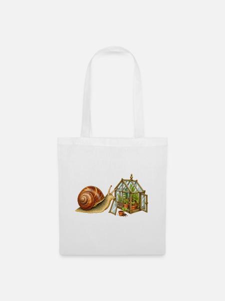 Schnecke mit kleinem Gewächshaus - Stoffbeutel - Weiß