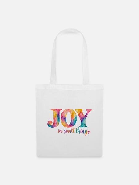 Joy in small things – bunter Aquarellspruch - Stoffbeutel - Weiß