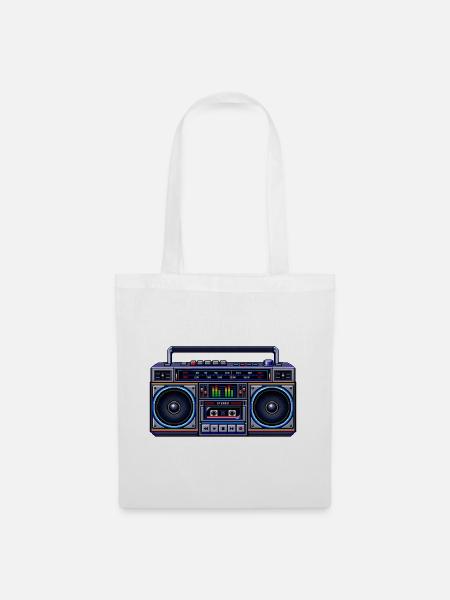 Pixel-Art Ghetto Blaster - Stoffbeutel - Weiß