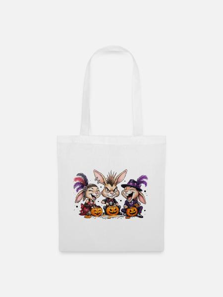 Häschen Halloween Kürbis Schnitzen - Stoffbeutel - Weiß