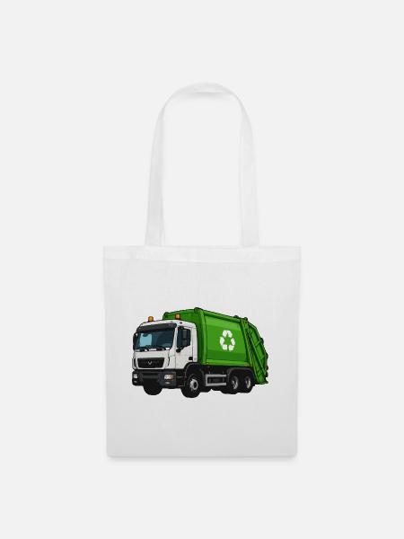 Grüner Müllwagen Recycling - Stoffbeutel - Weiß