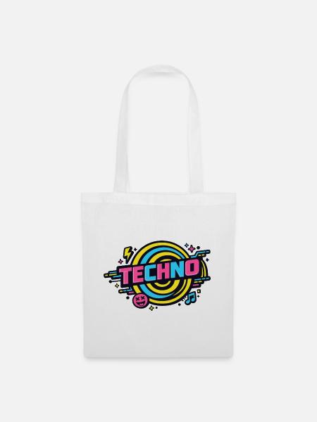 Techno Neon Retro Kreis - Stoffbeutel - Weiß