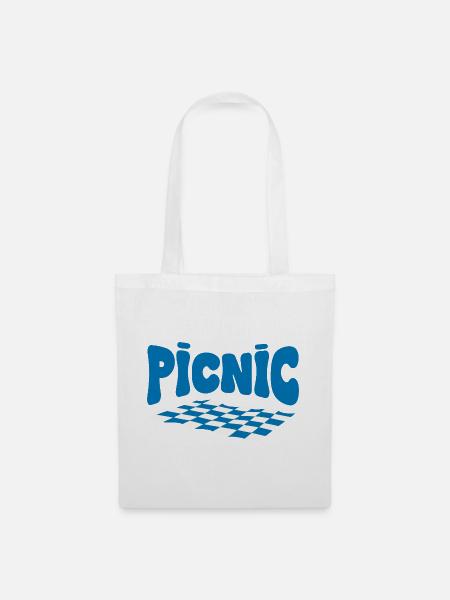 Blau-Karo-Picknick - Stoffbeutel - Weiß