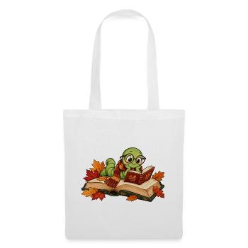 Niedlicher Bücherwurm im Herbst - Stoffbeutel - Weiß - Vorne