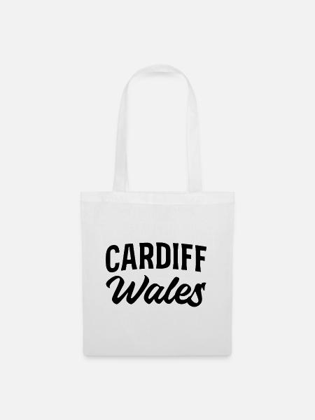 Cardiff Wales Retro Schriftzug - Stoffbeutel - Weiß