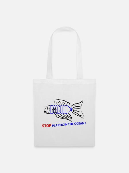 Fisch und Plastik - Stoffbeutel - Weiß