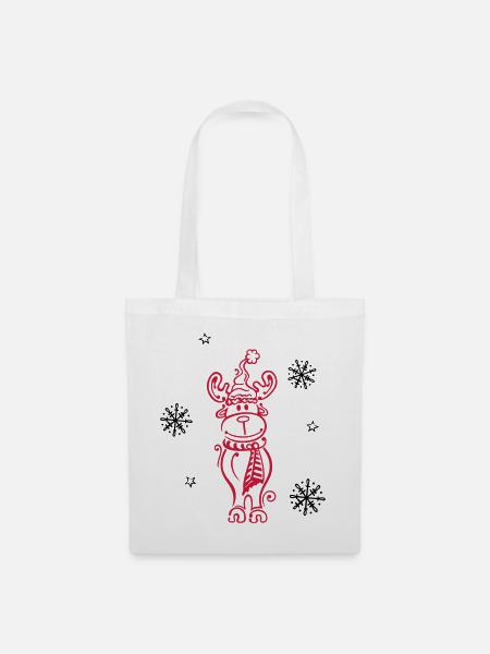 Elk, reindeer with snowflakes and stars - Tote Bag - white