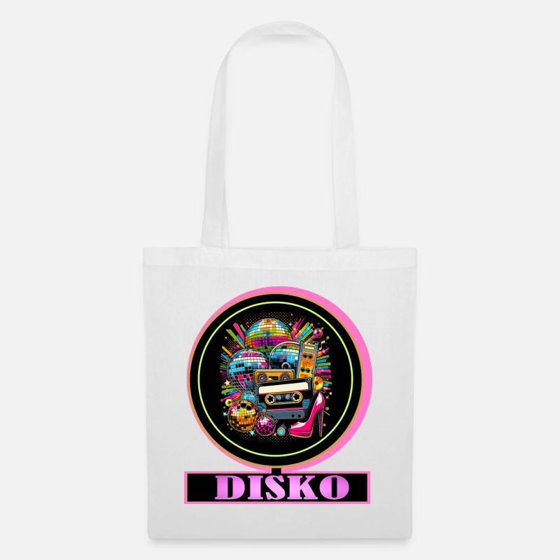 Disco Retro Kassette Neon Glanz - Stoffbeutel - Weiß