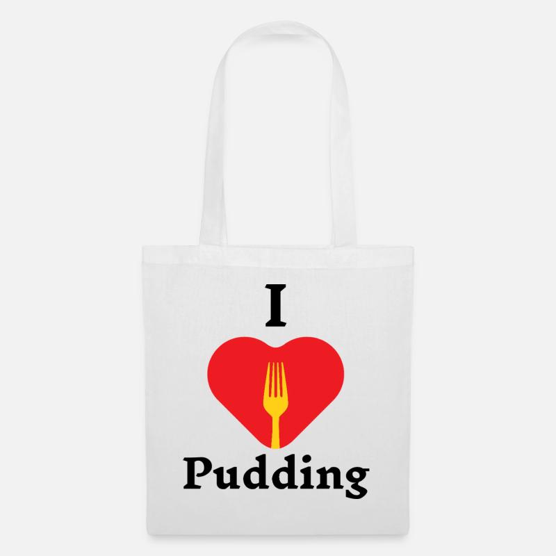 I Love Pudding mit Gabel – Trendshirt 2025 - Stoffbeutel - Weiß