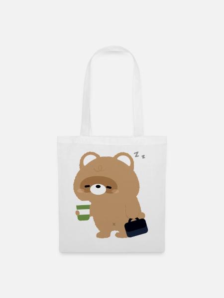 Sleepy Beaver und Kaffee - Stoffbeutel - Weiß