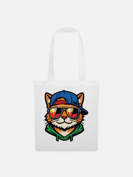 Katze mit Sonnenbrille - Stoffbeutel - Weiß