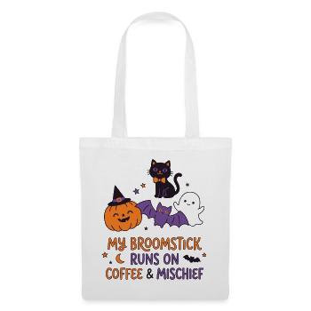 Mein Besen läuft auf Kaffee – lustiges Halloween - Stoffbeutel - Weiß - Vorne