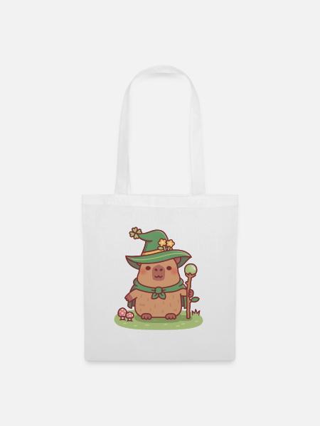 Niedlicher Capybara-Druidenzauberer mit magischem Stab - Stoffbeutel - Weiß