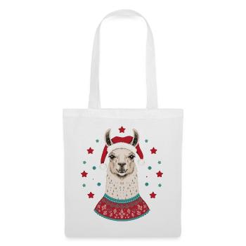 Weihnachtslama mit Mütze & Pullover - Stoffbeutel - Weiß - Vorne