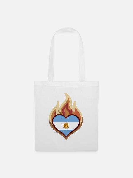 Flammendes Herz mit Argentinien-Flagge - Stoffbeutel - Weiß