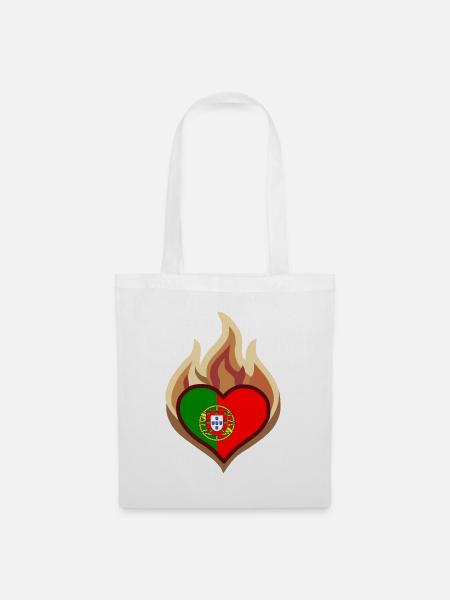 Portugal Flag Heart on Fire - Stoffbeutel - Weiß