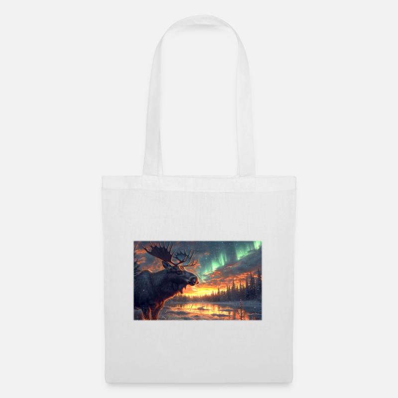 Moose under the Northern Lights: Arctic Magic - Tote Bag - white