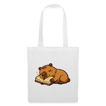 Sleeping Capybara on Book Reading Motif - Tote Bag - white - Front