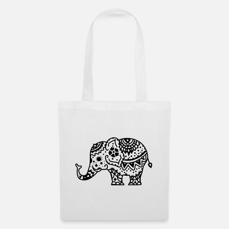 Verzierter indischer Elefant - Stoffbeutel - Weiß