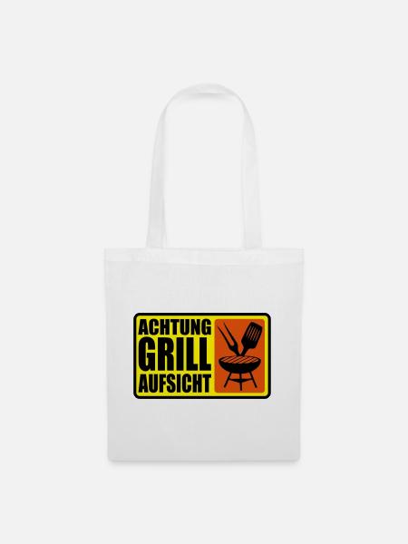 ACHTUNG GRILL-AUFSICHT - Stoffbeutel - Weiß