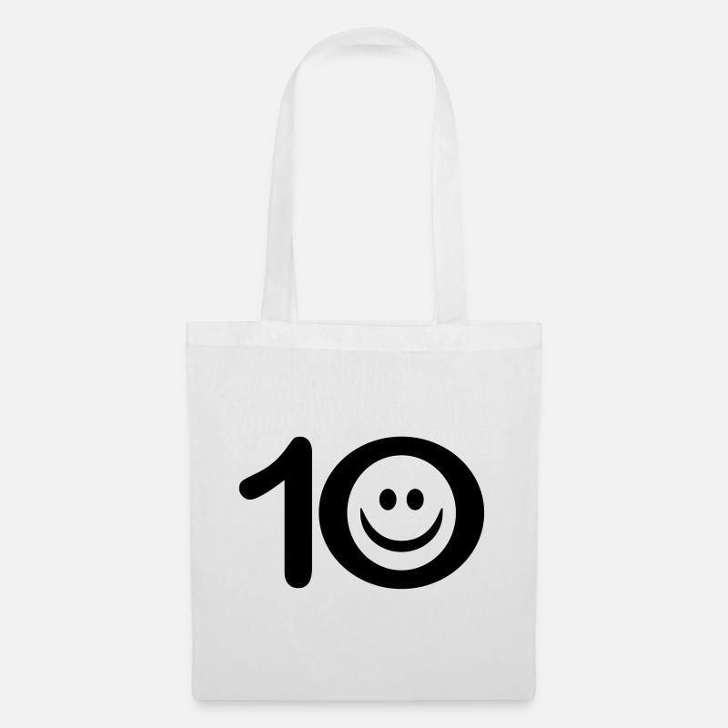 Zum Zehnten: 10 mit Lächel-Gesicht - Stoffbeutel - Weiß