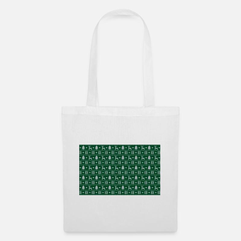 Weihnachts-Hirschmuster - Stoffbeutel - Weiß