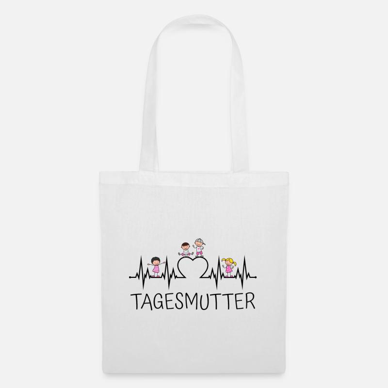 Tagesmutter Herzschlag mit Herz und Kindern - Stoffbeutel - Weiß