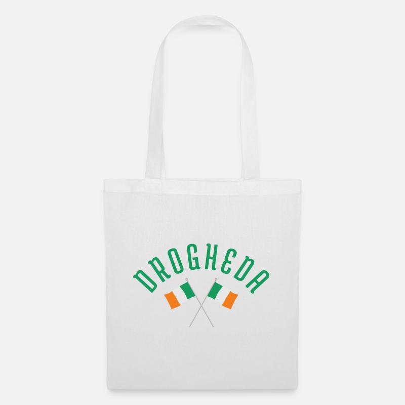 Drogheda Crossed Irish Flags Emblem - Tote Bag - white