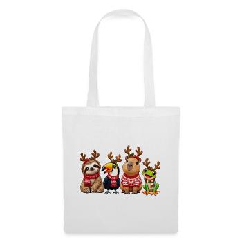 Lustige Weihnachtstiere mit Rentiergeweih - Stoffbeutel - Weiß - Vorne