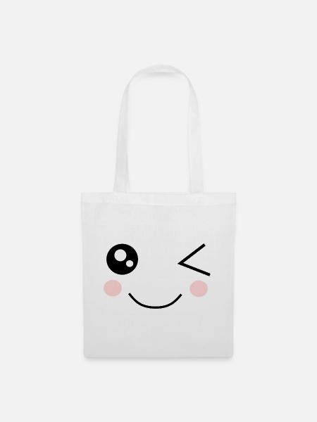 Kawaii Gesicht lustig - Stoffbeutel - Weiß
