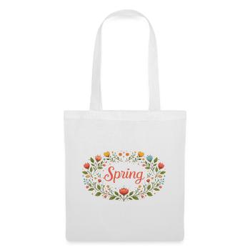 Lettrage printanier dans une couronne florale printanière - Sac en tissu - blanc - Devant