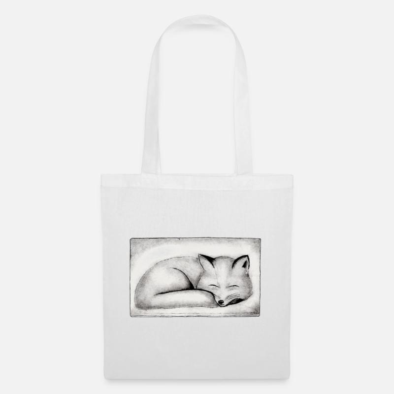 Sleeping Fox - Hand Carved Printable - Tote Bag - white