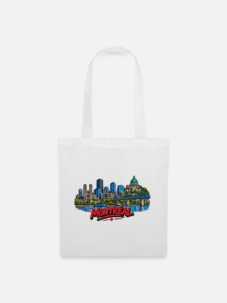 Montreal Skyline mit rotem Schriftzug - Stoffbeutel - Weiß
