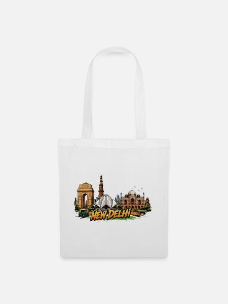 New Delhi Comic Skyline - Stoffbeutel - Weiß