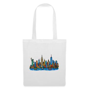 Bunte New York Skyline im Kinder-Kritzelstil - Stoffbeutel - Weiß - Vorne