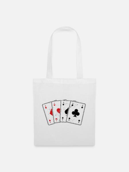 Karo- Herz- Pik- Kreuz-As Kartenspiel Poker Profi - Stoffbeutel - Weiß