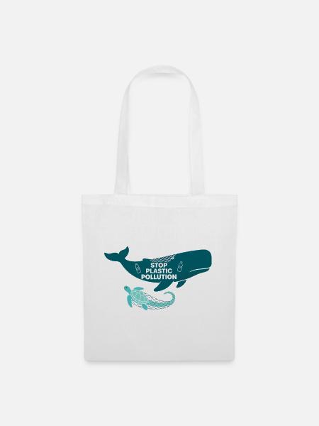 Stop Plastic Pollution, whale and turtle - Stoffbeutel - Weiß