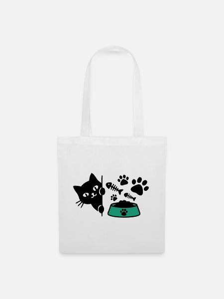 Katze Futternapf Grafik - Stoffbeutel - Weiß