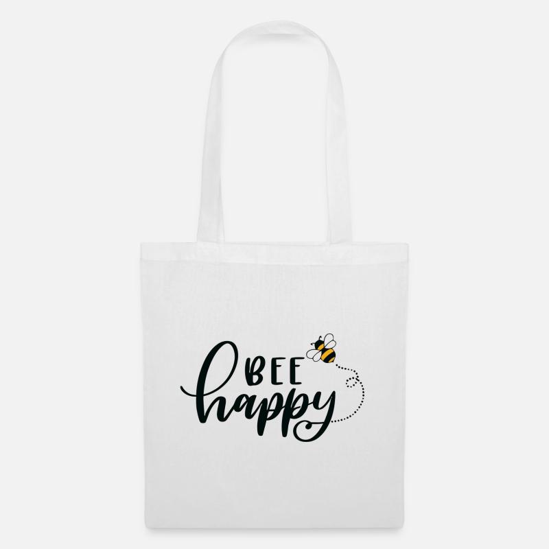 Bee Happy - Lustige Biene - Stoffbeutel - Weiß