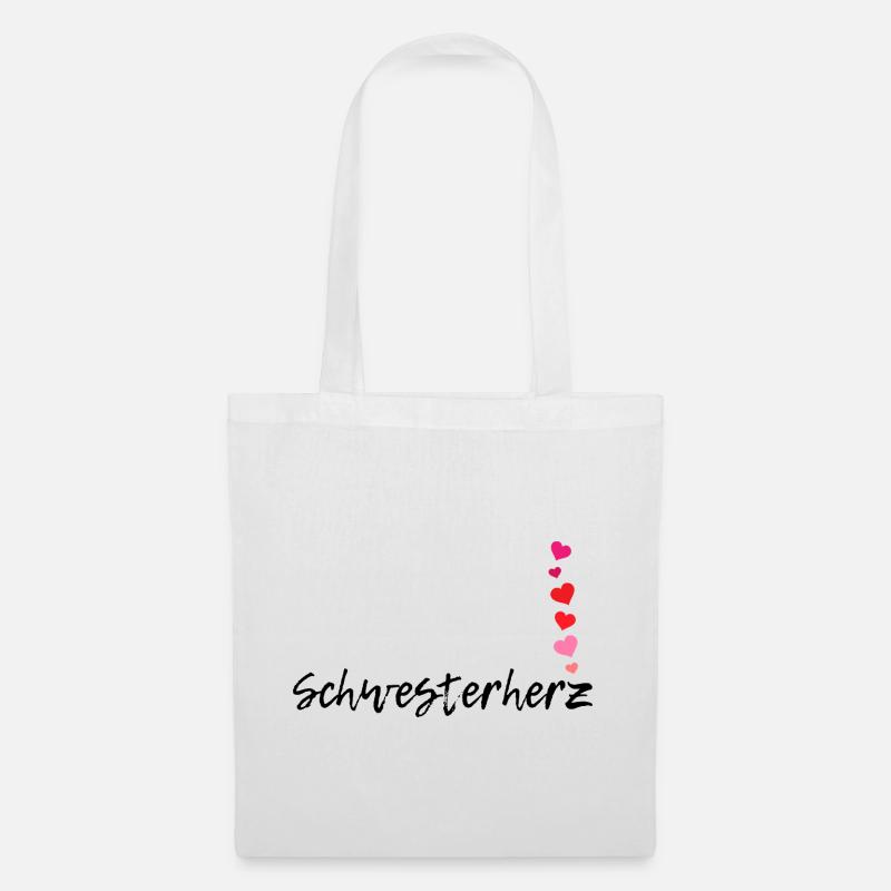 Schwesterherz Schriftzug Schwester Liebe Herzen - Stoffbeutel - Weiß