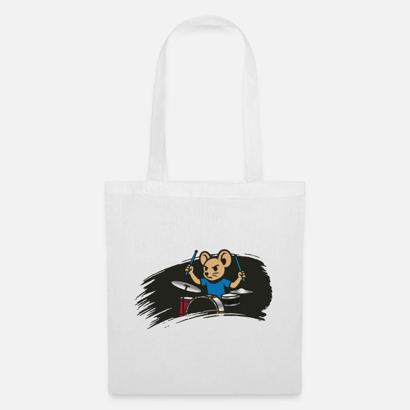 Drumming Mouse in Comic Style - Tote Bag - white